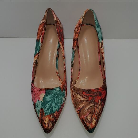 Leaf pattern Fall High heel Women US SIZE 5 decorative sexy green red brown - Picture 2 of 14